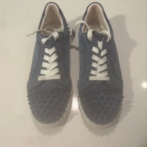 Christian Louboutin blue spiked Suede Sneakers with White Laces